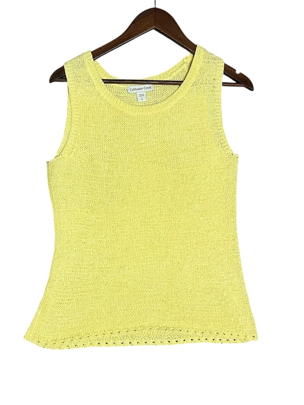 Coldwater Creek Yellow Knit Tank Sweater Size Small Sleeveless Scoop Neck